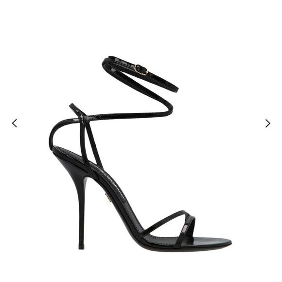 DOLCE & GABBANA Polished Sandals Black Strappy Leather Stiletto US 6 EUR 36.5 - Picture 1 of 16
